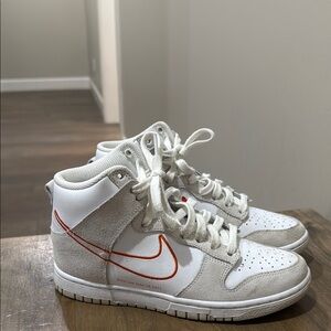 Nike dunks White and Gray High-Tops with Orange Swoosh
